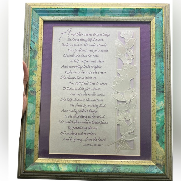 Framed poem titled "A Mother" by Amanda Bradley - Hallmark frame - Picture 1 of 5